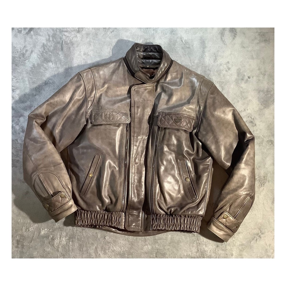 Firstgear Hein Gericke‎ Vintage Brown 1980s Leather Jacket Men's Large Tall